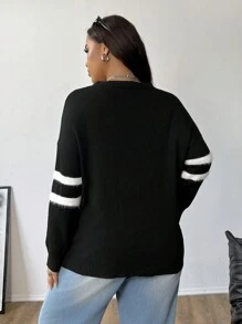 Flirla Plus Size Casual Intarsia Skull Pattern Crew Neck Long Sleeve Sweater Knit Pullover Fall Winter Outfit Autumn