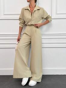 EURMUSE Beige Two Pieces Shirt And Pant - Beige - View 4