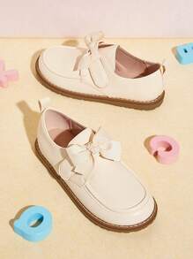 Mini mi Giày đế bằng thông thường được trang trí nơ dành cho trẻ em để mang hàng ngày - Màu be - Xem 2