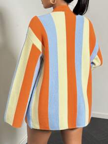 女士开衫开衫针织毛衣纽扣长袖彩条纹口袋包包宽松性感闺蜜聚会四季秋冬女装 - 彩色 - 查看 2