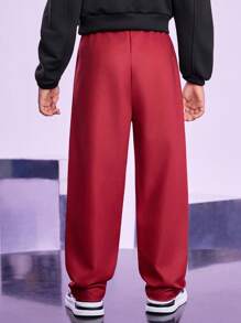 SHEIN 男童休闲蜘蛛印花裤 - 酒紅色 - 查看 2