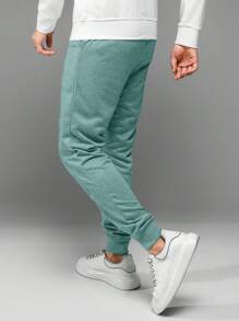 RueChic Men's Drawstring Waist Letter Print Sports Sweatpants - Green - View 5