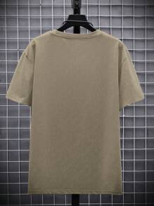 Manfinity Homme Men's Solid Color Crew Neck Short Sleeve Simple Casual T-Shirt - Khaki - View 2