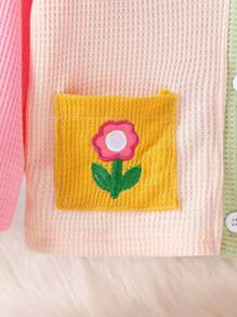 SHEIN Áo len dệt kim thêu colorblock cho bé gái, dày dặn, nhiều màu, thích hợp đi chơi, giải trí tại nhà, tụ tập - Nhiều màu - Xem 4