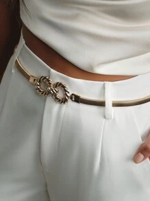 Petite Pantalones de traje blancos de primavera, pantalones de traje con decoración de cinturón metálico de unicolor moderno y urbano - Celeste - Ver 10