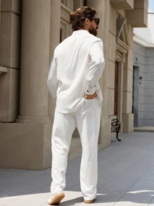 Manfinity Homme Men's Solid Color Button-Up Shirt And Pants Suit, Minimalist