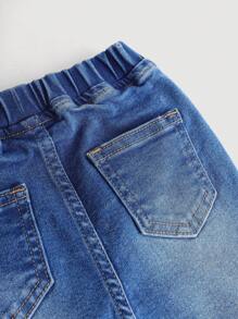 SHEIN Quần ống loe denim màu xanh da báo cho bé gái - Nhiều màu - Xem 5