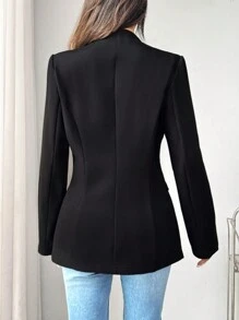 Chiquease Ladies' Spring And Autumn Solid Color Collarless Single-Breasted Elegant Suit Jacket , Black Blazer Fall Cloth For Women - Black - View 2