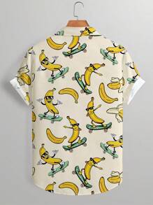 Manfinity Chillmode Men's Button Front Cartoon Banana Allover Print Short Sleeve Casual Vacation Shirt - Apricot - View 2