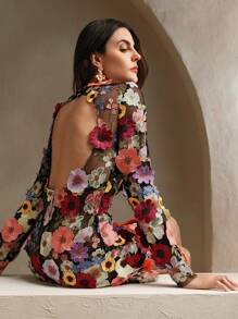 Anewsta Trang trí hoa 3D Trang phục trang phục thường ngày, màu hồng - màu đen - Xem 7