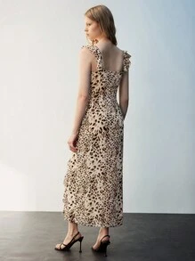 Maija 女士细肩带 V 领高开叉豹纹连衣裙 - 彩色 - 查看 4