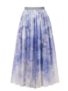 Floral Print Mesh Skirt - Mauve Purple - View 1