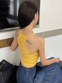 DAZY Solid Color Crew Neck Sleeveless Casual Top Tank Tops - Yellow - View 6