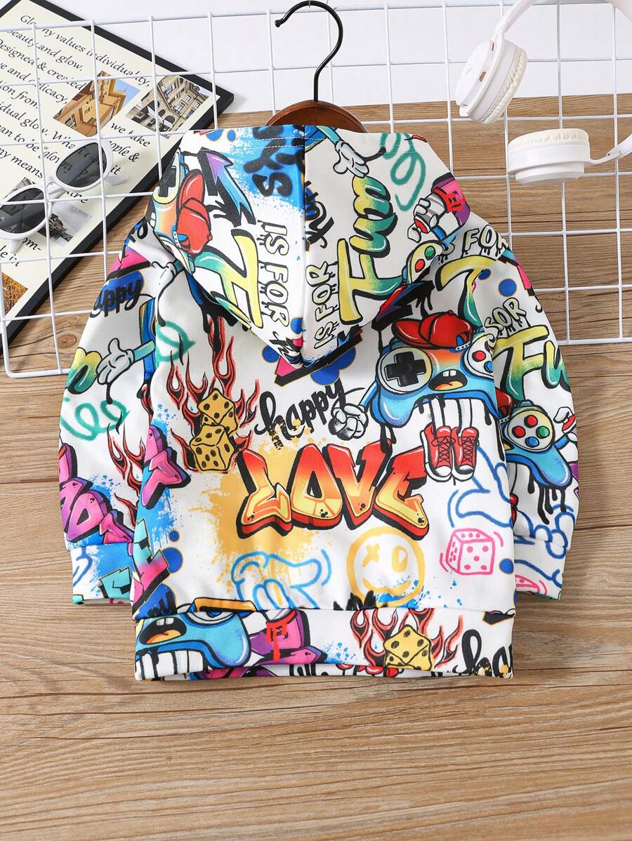 1pc Young Boys' Comfortable Casual Graffiti Sweatshirt, Loose Fit Warm Sweatshirt For Fall/Winter - Multicolor - View 1