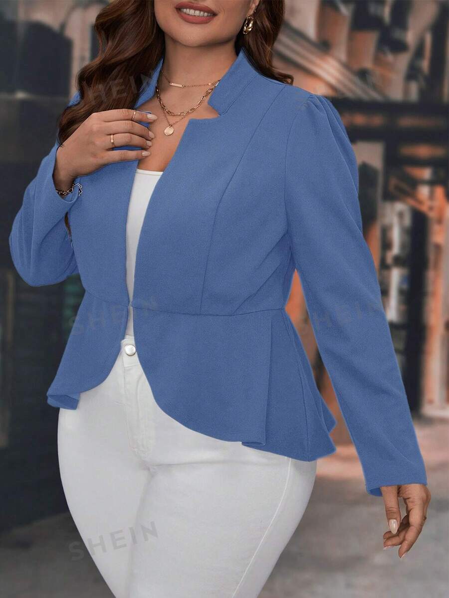 SHEIN Clasi Plus Size Solid Color Elegant Long Sleeve Cardigan Blazer