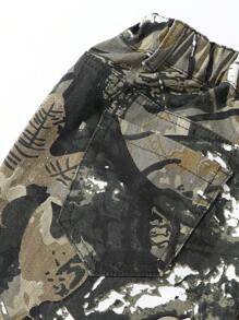Vintage Streetwear Hose mit Farbblöcken und Camouflage-Muster für Kleine Tween Mädchen - Armeegrün - Übersicht 3