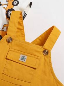 Cozy Pixies 2pcs Baby Boy Soft Plant Floral Print Knit Short Sleeve Top And Overalls Shorts Set - Yellow - View 9