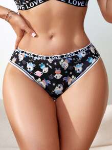 SHEIN Ropa interior tipo briefs cómoda y elástica con estampado lindo y de dibujos animados de amor para mujer