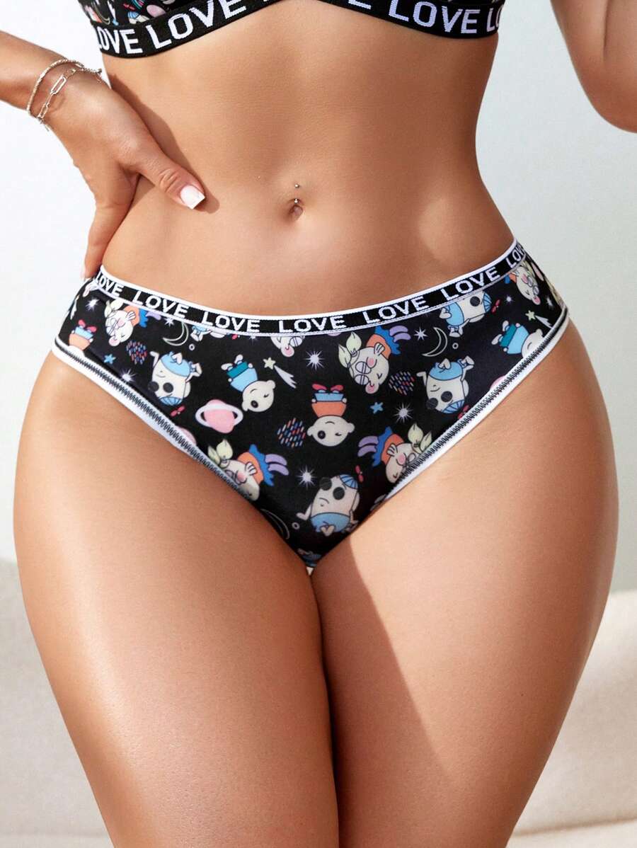 SHEIN Ropa interior tipo briefs cómoda y elástica con estampado lindo y de dibujos animados de amor para mujer