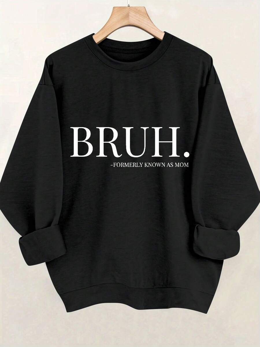 INAWLY 休闲文字印花运动衫，春秋装，长袖上衣