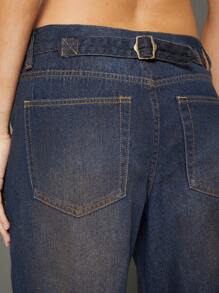 WESTFADE Jean baguette teint en denim 91% coton premium avec boucle - Bleu azur - Voir 6