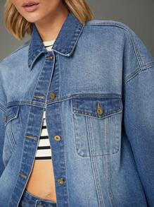 WESTFADE Premium 91% Cotton Denim Boxy Trucker Jacket - Blue - View 3