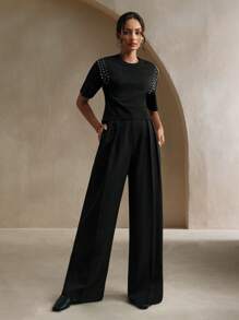 Anewsta Fashionable Metallic Design Round Neck T-Shirt - Black - View 4