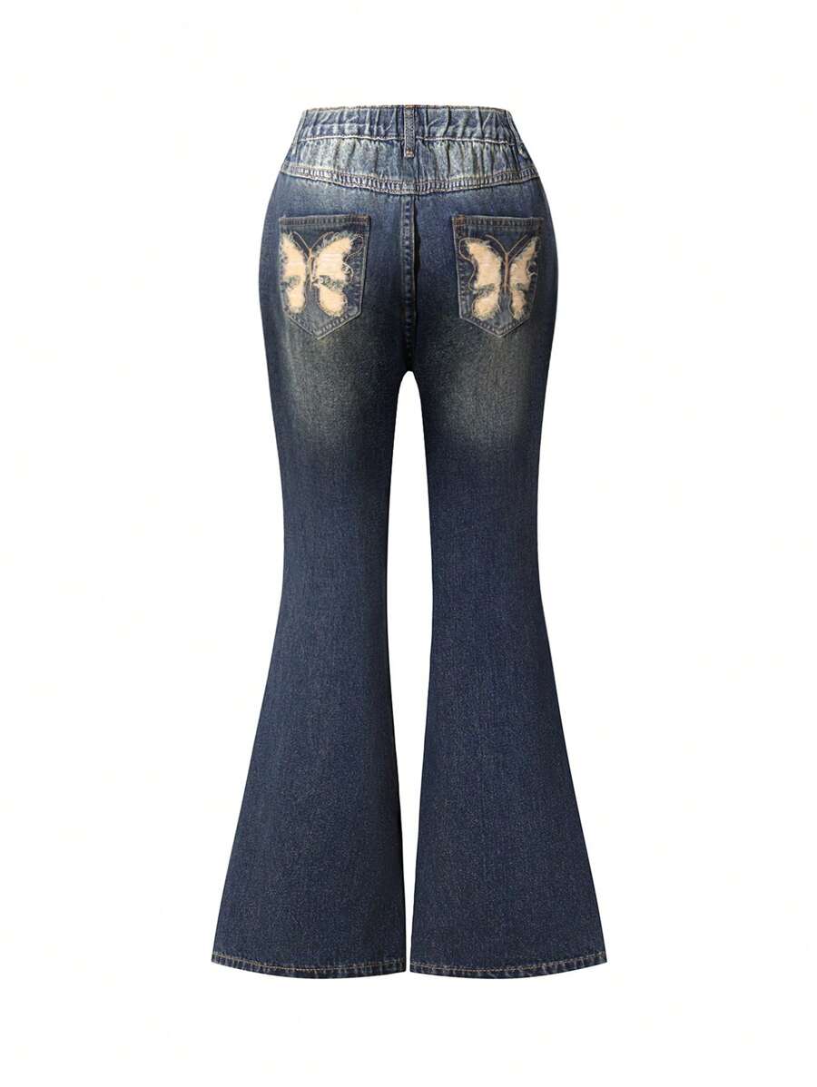 SHEIN Explorewe Teen Girls' Simple Everyday Flared Jeans - Medium Wash - View 1