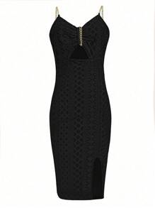 EMERY ROSE Cut Out Split Thigh Cami Dress For Summer - Black - View 3