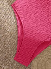 SHEIN Swim Mujeres Monocromático sin tirantes Cuerdas ajustables Traje de baño de una sola pieza de moda - Rosa Fucsia - Ver 6