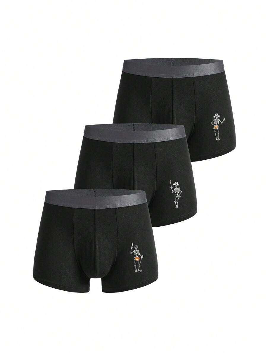 3pcs/Pack Men's Comfortable Boxer Briefs With Halloween Classic Prints - Multicolor - View 1