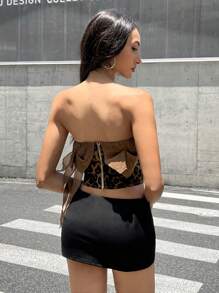 SHEIN Unity Top con diseño de moda con parte trasera sin espalda, encaje y parches de estampado de leopardo para mujer - Multicolor - Ver 2