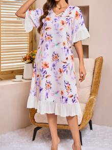 花卉印花女式睡衣裙（加大尺寸）