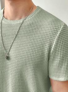 SWAVVY Men Solid Waffle Knit Tee Without Necklace, Summer, Couple Things - Mint Green - View 5
