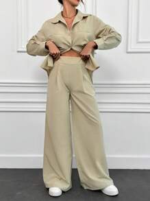 EURMUSE Beige Two Pieces Shirt And Pant - Beige - View 7