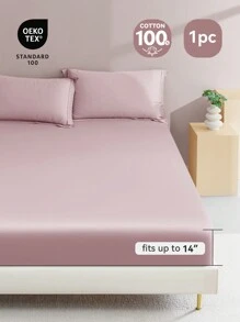 [100% Cotton]1pc Soft & Gentle Fitted Sheet, All-Season Comfort And Breathable,14inch/35cm Deep Pocket - Baby Pink - View 2