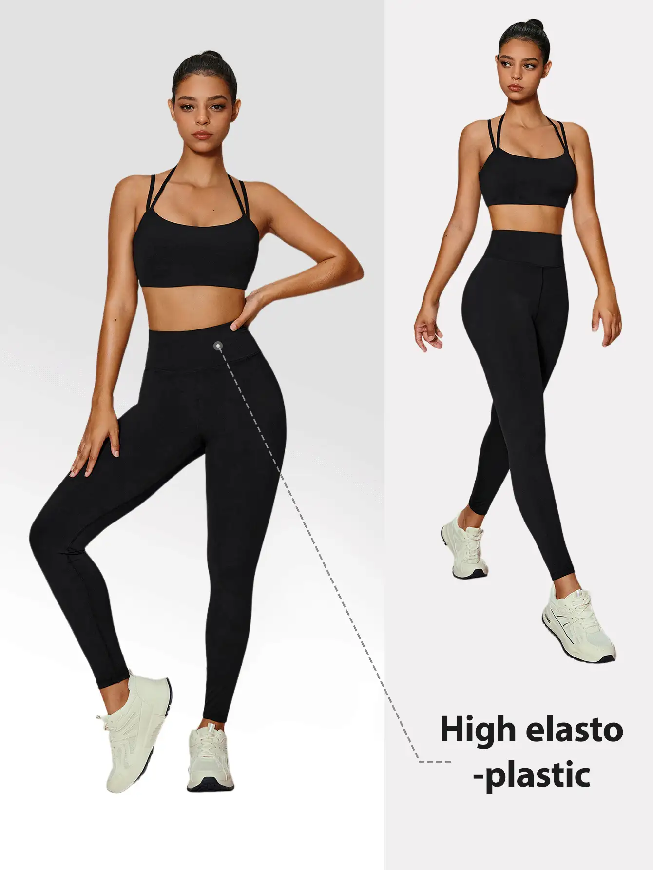 SHEIN Sports Conjunto básico de entrenamiento con tirantes de espagueti para fitness, realzador de escote y espalda, push up, pantalón de cintura alta, conjunto de yoga de 2 piezas con caderas de durazno