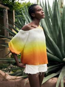 Maija Women Lantern Sleeve Sweater With Asymmetrical Shoulder Collar - Multicolor - View 5