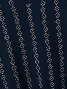 Men's Vintage Jacquard Pattern Short Sleeve Knit Top - Navy Blue - View 4