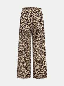 SHEIN Girlism 2pcs Set Tween Girls Loose Leopard Wide Leg Pants And Solid Black Wide Leg Pants Chic Outfits For Autumn/Winter