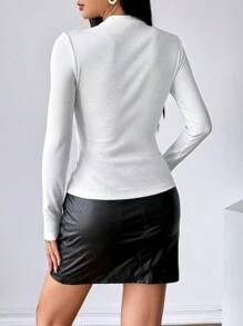 SHEIN Privé Women Placement Floral High Neck Long Sleeve T-Shirt