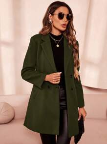 SHEIN Clasi Women's Lapel Long Sleeve Button Elegant Fashion Coat In Fall/Winter - Army Green - View 4
