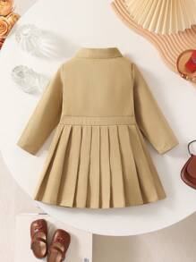 SHEIN 嬰兒女秋季卡其色美式復古酷可愛優雅華麗日常休閒裙 - 彩色 - 查看 2