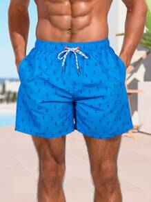 Surfspeed 男士夏季夏威夷风锚印花沙滩短裤 - 藍色 - 查看 6