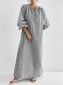 Mulvari Women Striped Print Casual Arabic Style Dress, Modest Long Sleeve Dress Perfect For Beach/Casual/Vacation/Homewear/Daily Wear