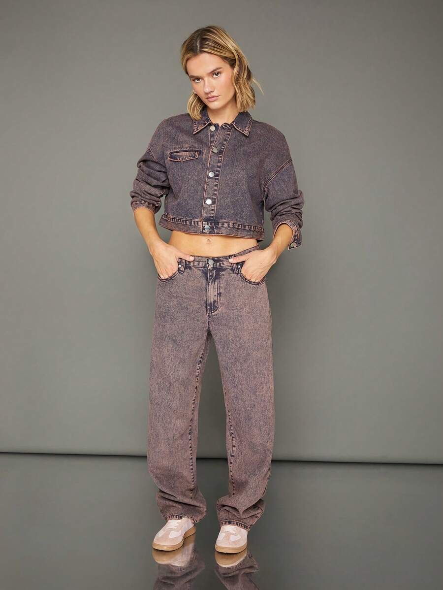 WESTFADE Jeans con gamba dritta in denim di cotone 100% Premium con lavaggio acido - Blu - Visualizzare 1