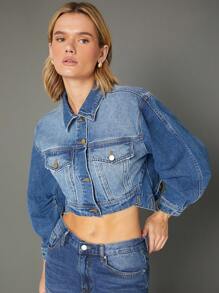 WESTFADE Chaqueta de camionero con mangas globo de denim de algodón premium