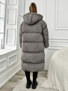 RueChic 大碼女士連帽冬季外套 - 淺灰色 - 查看 2