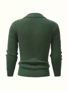 Cárdigan holgado de punto liso para hombre, jersey informal de manga larga con botones, elástico y transpirable con cuello - Verde - Ver 2