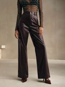 Anewsta 女士现代时尚直筒工装皮裤